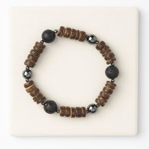 NEW Beaded Stretch Bracelet with Coconut, Hematite, and Lava Beads